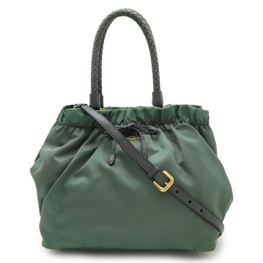 Prada Gathered Ribbon Handbag Braided 2-Way Shoulder Bag Nylon Ardesia - Picture 1 of 8